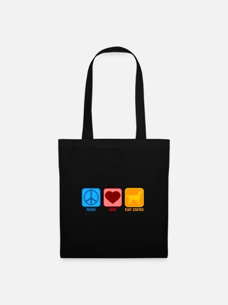 Flat Coated Retriever Peace Love Saying Retro - Tote Bag - black