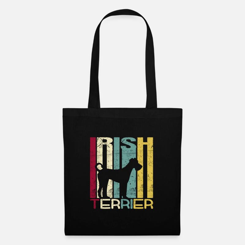 Irish Terrier Hund Retro Style Silhouette Streifen - Stoffbeutel - Schwarz