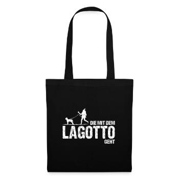 Lagotto Die mit dem Gassi geht Spruch für Frauchen - Stoffbeutel - Schwarz - Vorne