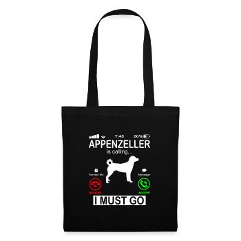 Appenzeller Sennenhund ruft an Spruch - Stoffbeutel - Schwarz - Vorne