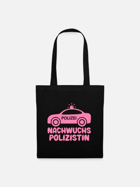 Polizei Polizistin Baby Mädchen Polizeiauto Pink - Stoffbeutel - Schwarz