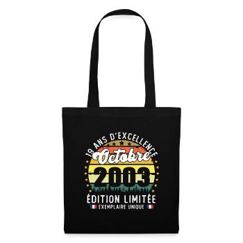 19 Ans Anniversaire Vintage Né en Octobre 2003 - Sac en tissu - noir - Devant