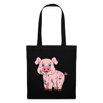 Retro vintage grunge style piggy piglet - Tote Bag - black - Front