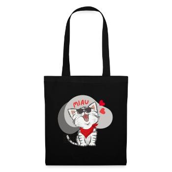 funny cat, Katze miau - Stoffbeutel - Schwarz - Vorne