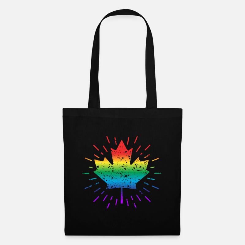 Regenbogen Ahornblatt / Canada, Gay, CSD - Stoffbeutel - Schwarz