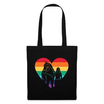 Herz Regenbogen Flage mit Pferd / Gay, Lesbisch - Stoffbeutel - Schwarz - Vorne