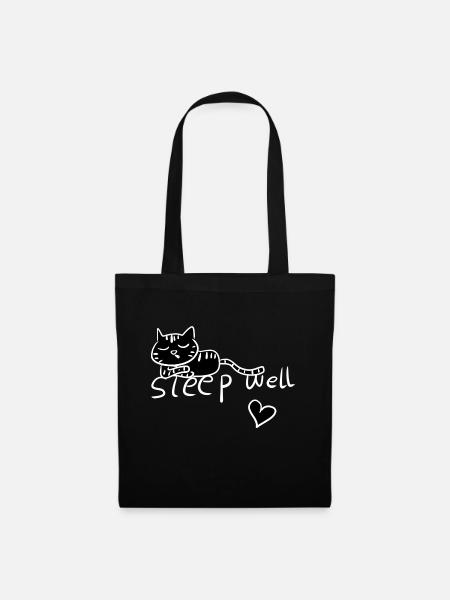 schlafe gut schlafen katze müde - Stoffbeutel - Schwarz