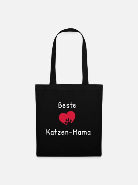 Beste Katzenmama Herz Liebe Katzen Pfote Geschenk - Stoffbeutel - Schwarz