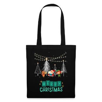 Merry Christmas Singing Santa Green - Stoffbeutel - Schwarz - Vorne