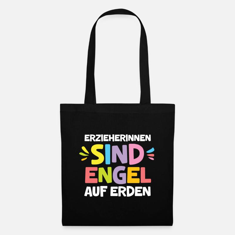 Abschied Erzieherin Engel Kita Kindergärtnerin - Stoffbeutel - Schwarz