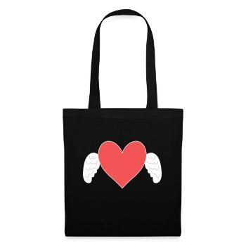 Coeur, Rouge, Ange, Symbole, Amour, Ailes - Sac en tissu - noir - Devant