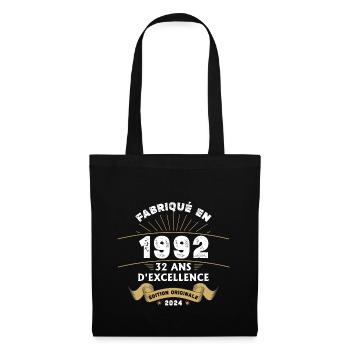 Hergestellt im Jahr 1992 32 Jahre Original-Exzellenz - Stoffbeutel - Schwarz - Vorne