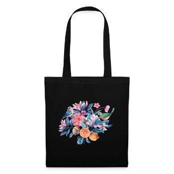 Bunte Blumen und Vögel - Stoffbeutel - Schwarz - Vorne