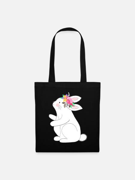Kleine Hase mit Blumen - Stoffbeutel - Schwarz