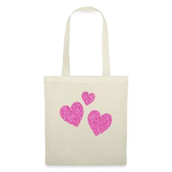 3 pinke glitzernde herzen herz - Stoffbeutel - Natur - Vorne