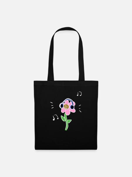 cartoon blume kopfhörer musik symbol - Stoffbeutel - Schwarz