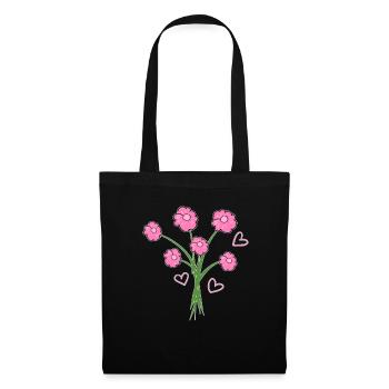cœurs de fleurs de plantes à bouquet rose - Sac en tissu - noir - Devant