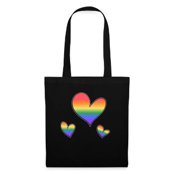 drei bunte herzen lgbt regenbogen liebe - Stoffbeutel - Schwarz - Vorne