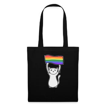 grey cat with lgbt flag love - Tote Bag - black - Front