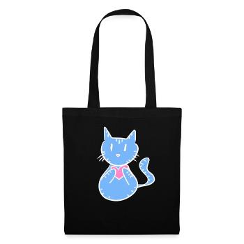 blue cat symbol cartoon heart - Tote Bag - black - Front