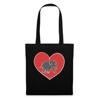 rotes Herz Tierliebe Elefant - Stoffbeutel - Schwarz - Vorne