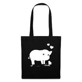 Cochon Coeur rose doux fleur - Sac en tissu - noir - Devant