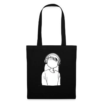 Dessin animé fille casque anime - Sac en tissu - noir - Devant