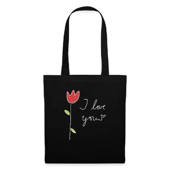 Rose Ich liebe dich Herz - Stoffbeutel - Schwarz - Vorne
