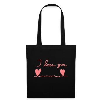 Ligne de cœur à deux cœurs Je t’aime rose - Sac en tissu - noir - Devant