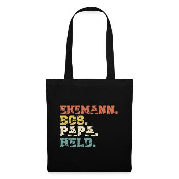 BGS Hund Papa Spruch Retro Lustig - Stoffbeutel - Schwarz - Vorne