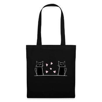 two cats animals animal sweet heart friends - Tote Bag - black - Front