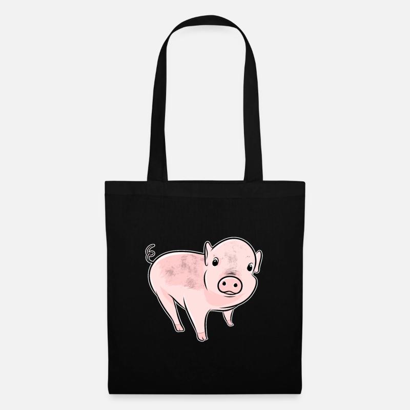 süßes Ferkel Schwein Vegan - Stoffbeutel - Schwarz