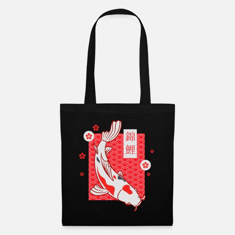 Koi Japanisches Muster - Stoffbeutel - Schwarz