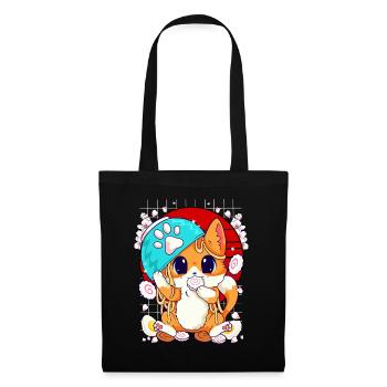 Kätzchen essen Ramen und Shusi Kawaii - Stoffbeutel - Schwarz - Vorne