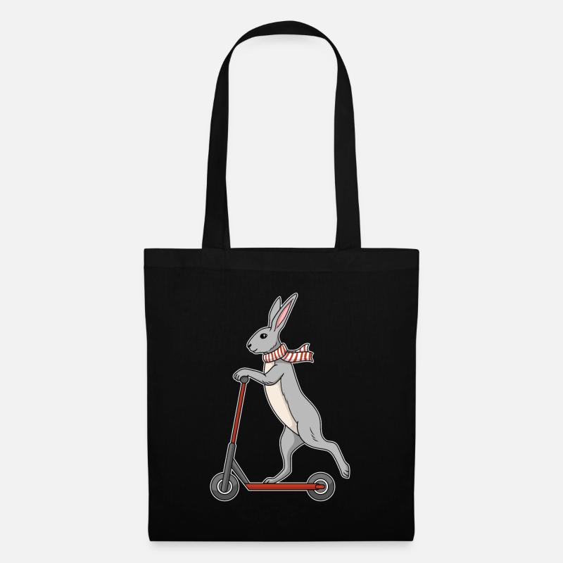 Hase auf Roller / e Scooter, Lustiges Design - Stoffbeutel - Schwarz