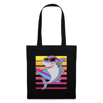 Planche de surf requin, design de surfeur amusant - Sac en tissu - noir - Devant