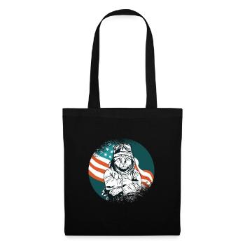 Chaton chat avion pilote - Sac en tissu - noir - Devant