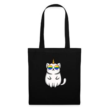 LGBT Pride Regenbogen Katze Sonnenbrille Einhorn - Stoffbeutel - Schwarz - Vorne