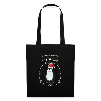 A very merry Christmas Weihnachten Pinguin - Stoffbeutel - Schwarz - Vorne