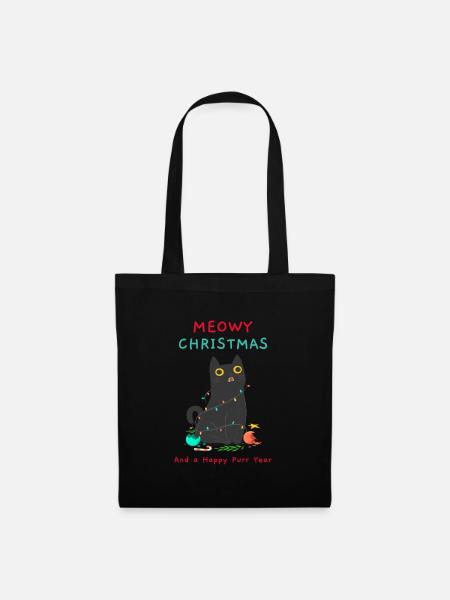 Cat Funny Christmas Meowy Cat Kitty - Tote Bag - black