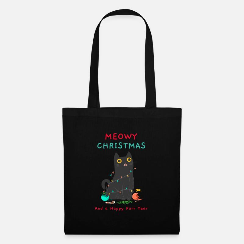Cat Funny Christmas Meowy Katze Kitty - Stoffbeutel - Schwarz