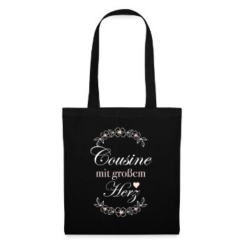 Geschenk Cousine mit großem Herz - Stoffbeutel - Schwarz - Vorne