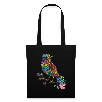 Vogel Mandala Vogelbeobachter Vogelfreund Buntes - Stoffbeutel - Schwarz - Vorne