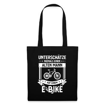 UNTSCHATZE NIEMALS EINEN ALTEN MANN auf EIEM E-Bik - Stoffbeutel - Schwarz - Vorne