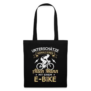 Fahrrad Rentner E-Bike Radfahrer - Stoffbeutel - Schwarz - Vorne