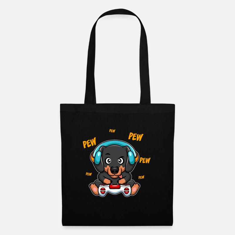 Teckel joue à un jeu vidéo - Sac en tissu - noir