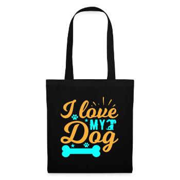 Ich liebe meinen Hund - Knochen - Pfoten - Sterne - Stoffbeutel - Schwarz - Vorne