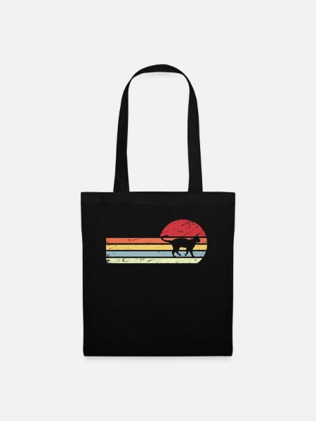 Sonne und Retro-Linien - Katze - - Stoffbeutel - Schwarz