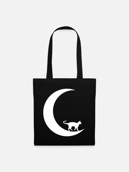 Croissant de Lune - Chat - - Sac en tissu - noir