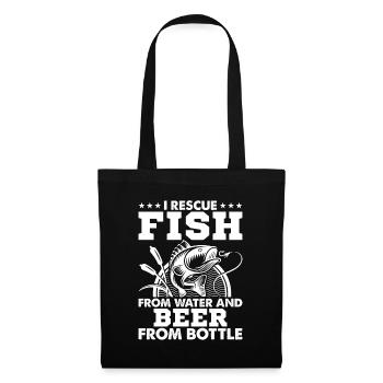 Ich rette Fische aus dem Wasser und Bier aus der F - Stoffbeutel - Schwarz - Vorne